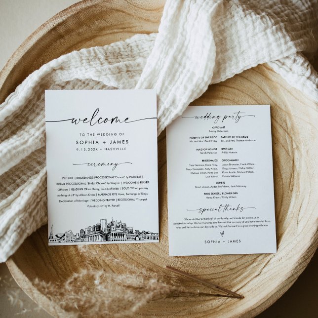 Convite Placa Plana do Programa de Casamento Skyline Nashv (Criador carregado)