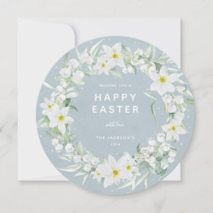 Convite Placa plana Felz pascoa Floral Branco Redonda