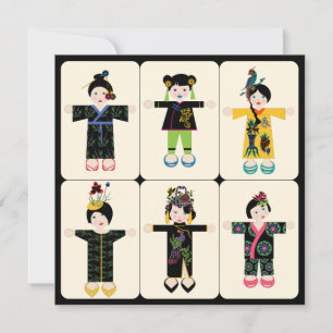 Convite Placa plana Mah Jongg Dolls