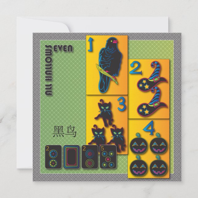 Convite Placa Plana Mah Jongg Halloween (Frente)