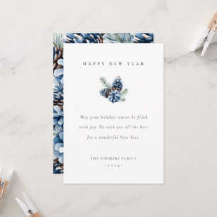 Convite Placa Plana Pinecones Azul feliz ano novo