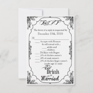 Convite Placa R.S.V.P. 3.5x5 Bebida Comida Casada Branca