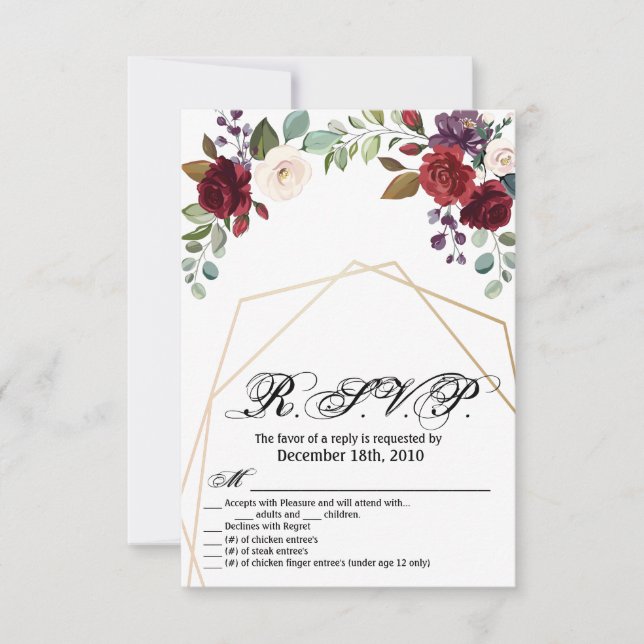 Convite Placa R.S.V.P. 3.5x5 Branca Rosa Dourada Geométric (Frente)