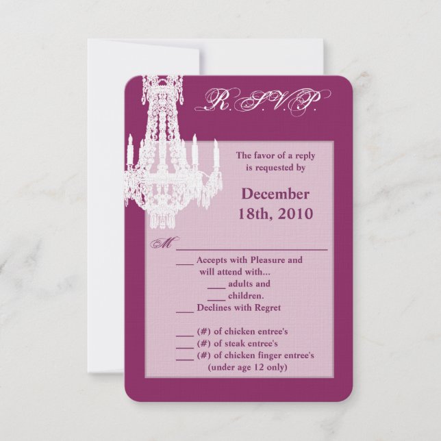 Convite Placa R.S.V.P. 3.5x5 Chandelier Glitz Glamo (Frente)