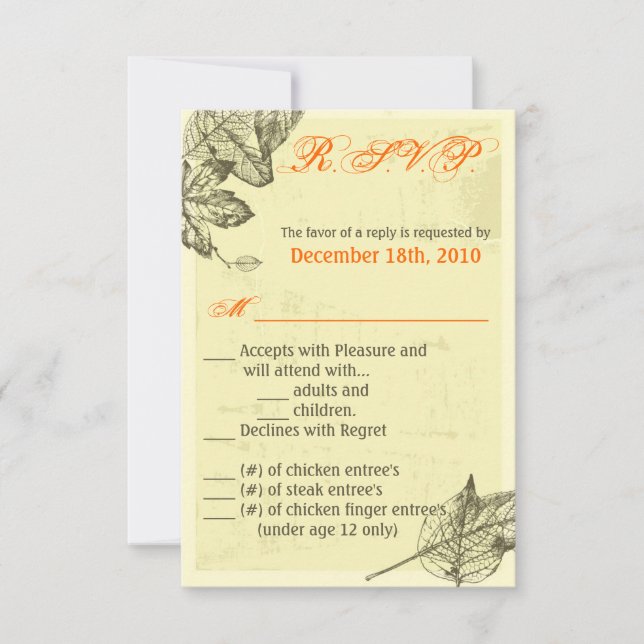 Convite Placa R.S.V.P. 3.5x5 Folhas de outono Desenhadas (Frente)