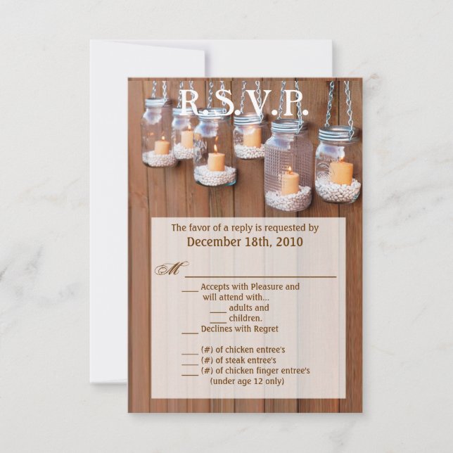 Convite Placa R.S.V.P. 3.5x5 Mason Jar Candles Lights (Frente)
