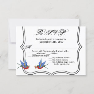 Convite Placa R.S.V.P. 5x3.5 Sparro de tatuagem de pássaro