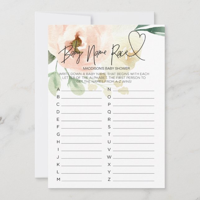 Convite Placa Race de Nome do Bebê de Chá de fraldas Flora (Frente)