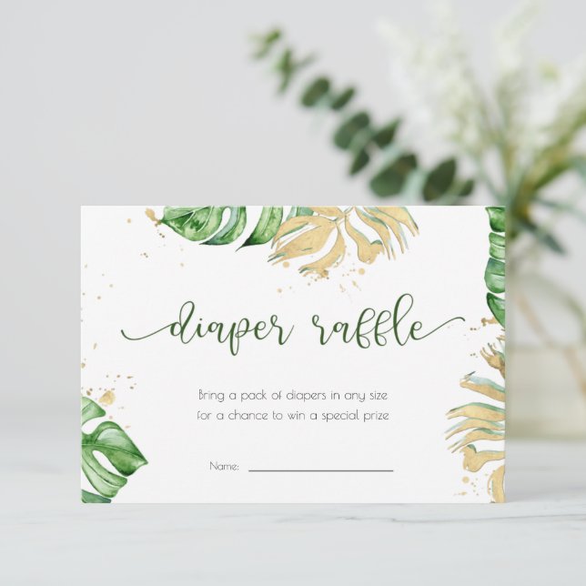 Convite Placa Raffle de Fralda Dourada tropical (Em pé/Frente)