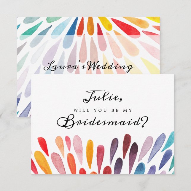Convite Placa Rainbow Watercolor Bridesmaid (Frente/Verso)