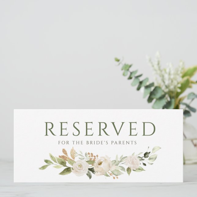 Convite Placa Reservada de Casamento Greenery Dourado (Em pé/Frente)