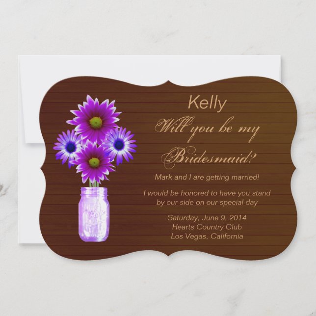 Convite Placa Roxo do País Mason Jar Bridesmaid (Frente)