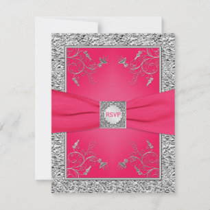 Convite Placa RSVP 2   Folha de Prata rosa, FAUX, Floral