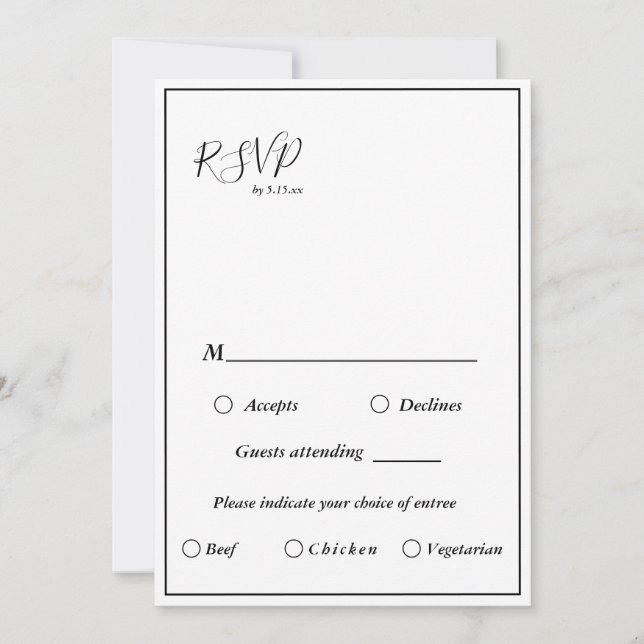 Convite Placa RSVP 5x7 do Menu de Casamento Moderno Elegan (Frente)