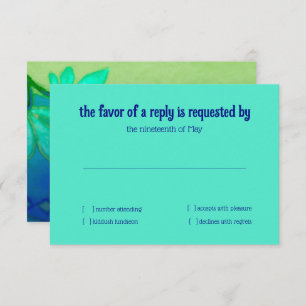 Convite Placa RSVP Aqua Verde Azul Água Floral