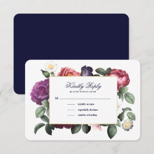Convite Placa RSVP Azul de Marinho Floral Vintage