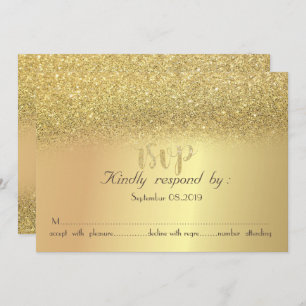 Convite Placa RSVP de Bokeh Glitter Dourada Elegante