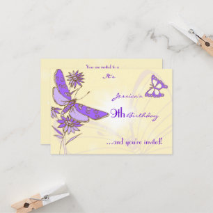 Convite Placa RSVP de Borboleta Peach Purple