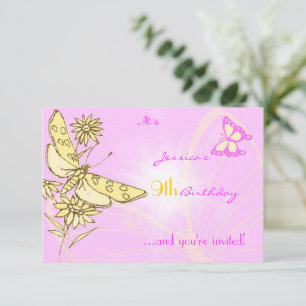 Convite Placa RSVP de Borboleta Rosa