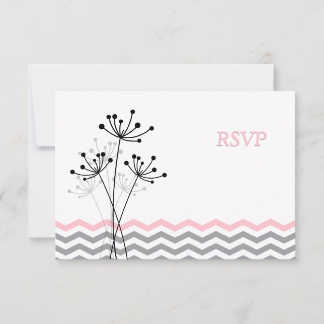 Convite Placa RSVP de Casamento Chevron, Rosa, Floral de C (Frente)