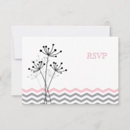 Convite Placa RSVP de Casamento Chevron, Rosa, Floral de C