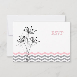 Convite Placa RSVP de Casamento Chevron, Rosa, Floral de C