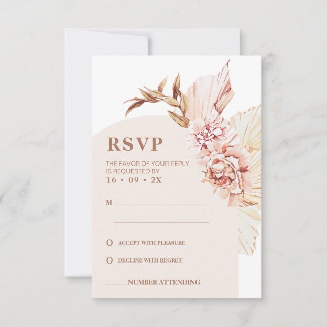 Convite Placa RSVP de Casamento de Arco de Blush Floral Mo (Frente)