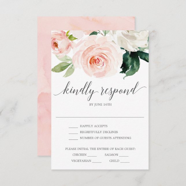 Convite Placa RSVP de Casamento de Blooms Blushing (Frente/Verso)