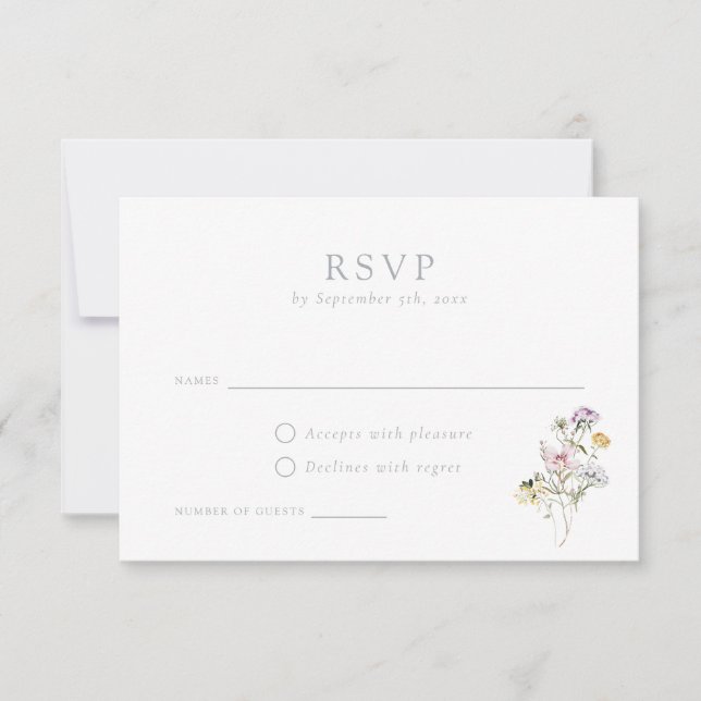 Convite Placa RSVP de Casamento de Blush de Flores Selvage (Frente)