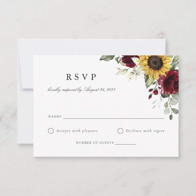 Convite Placa RSVP de Casamento de Borboletas Floral Sunfl (Frente)