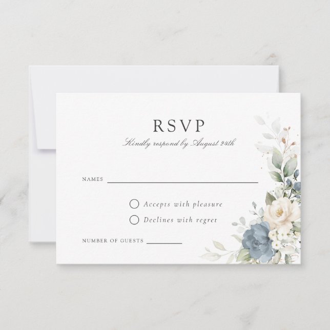 Convite Placa RSVP de Casamento de Bosta Azul Floral (Frente)