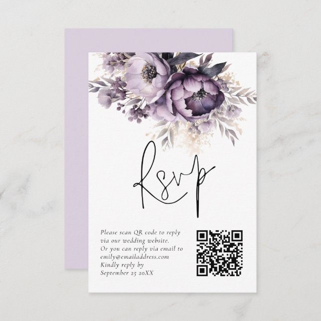 Convite Placa RSVP de Casamento de Código QR de Florais de (Frente/Verso)