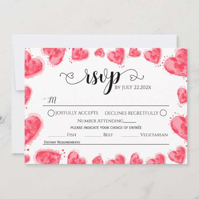 Convite Placa RSVP de Casamento de Corações Vermelhos Româ (Frente)