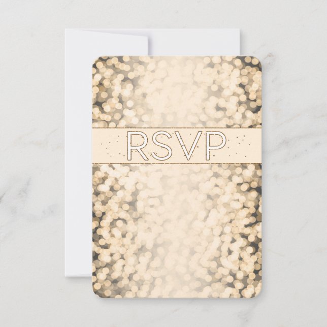 Convite Placa RSVP de Casamento de Luzes de Espuma Dourada (Frente)