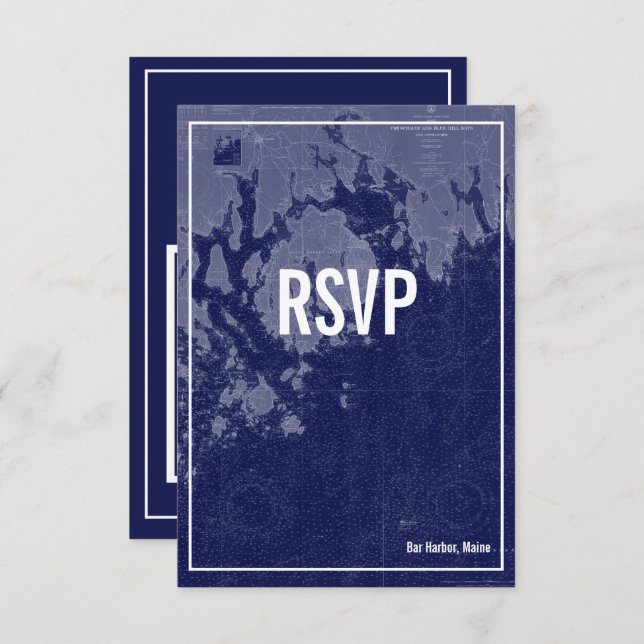 Convite Placa RSVP de Casamento de Mapa de bar Harbour Mai (Frente/Verso)