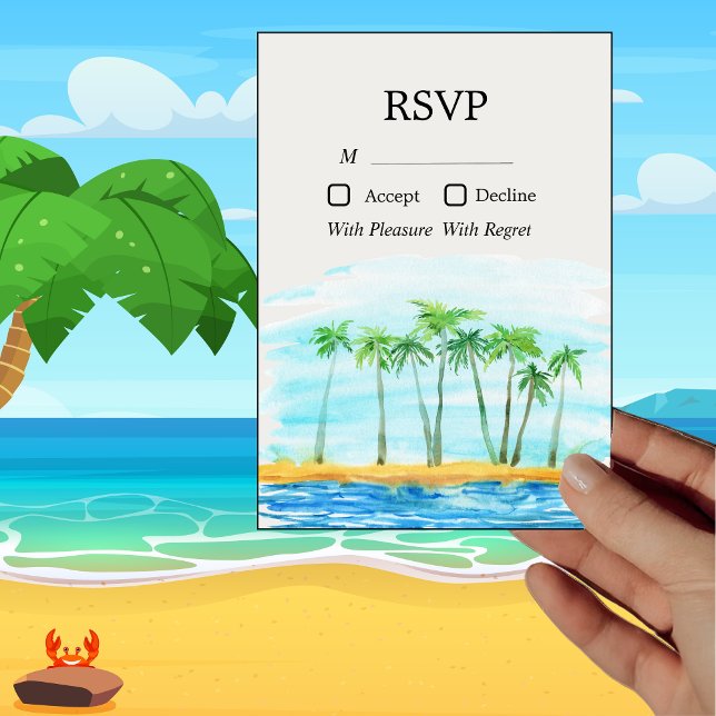 Convite Placa RSVP de Casamento de Palm Tree e Praia (Criador carregado)