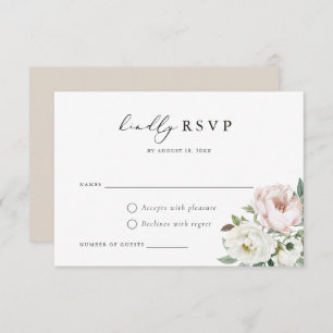 Convite Placa RSVP de Casamento de Penas Brancas Floral Bl
