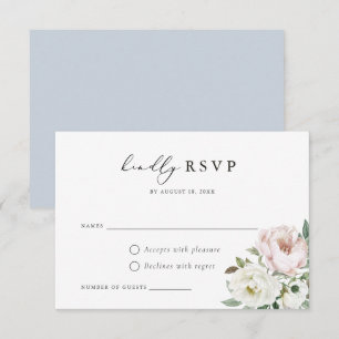 Convite Placa RSVP de Casamento de Penas Brancas Floral Bl
