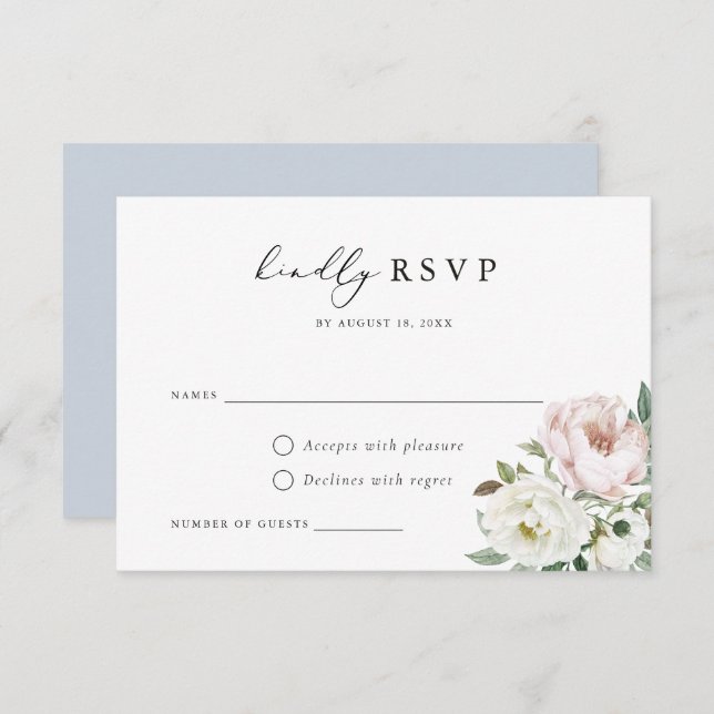 Convite Placa RSVP de Casamento de Penas Brancas Floral Bl (Frente/Verso)