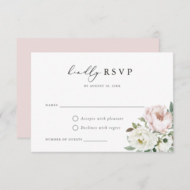 Convite Placa RSVP de Casamento de Penas Brancas Floral Bl (Frente/Verso)