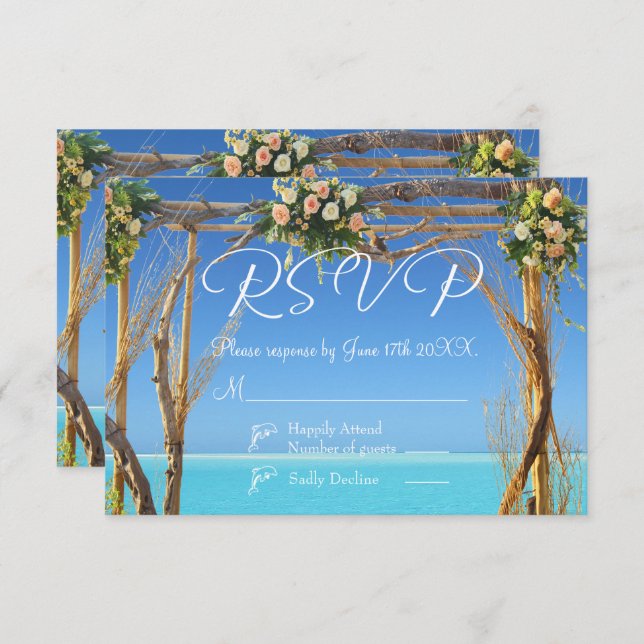 Convite Placa RSVP de Casamento de Praia Tropical Floral T (Frente/Verso)