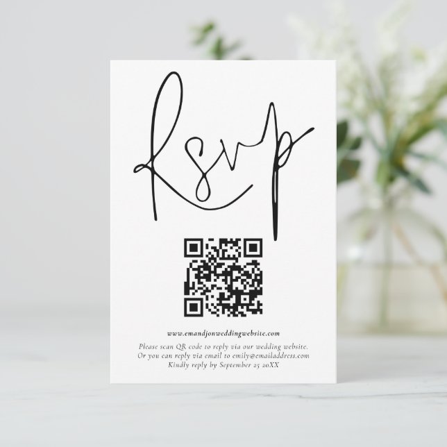 Convite Placa RSVP de Casamento de Script de Código QR Min (Em pé/Frente)