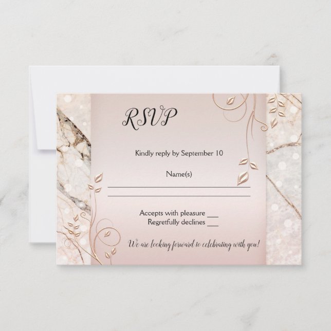 Convite Placa RSVP de Casamento Dourado da Rosa Floral Ele (Frente)