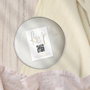 Convite Placa RSVP de Casamento Dourado de Script QR Simpl