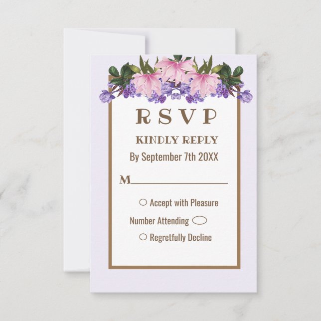 Convite Placa RSVP de Casamento Floral da Lavanda Magnolia (Frente)