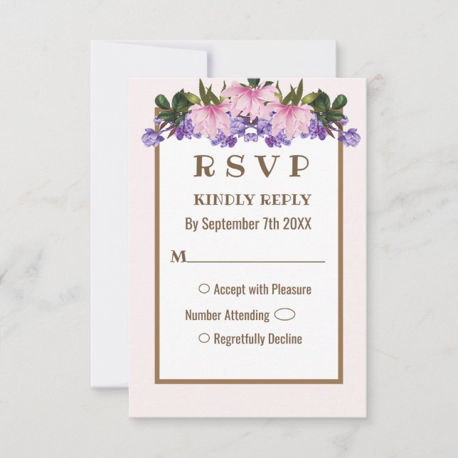 Convite Placa RSVP de Casamento Floral da Lavanda Magnolia (Frente)