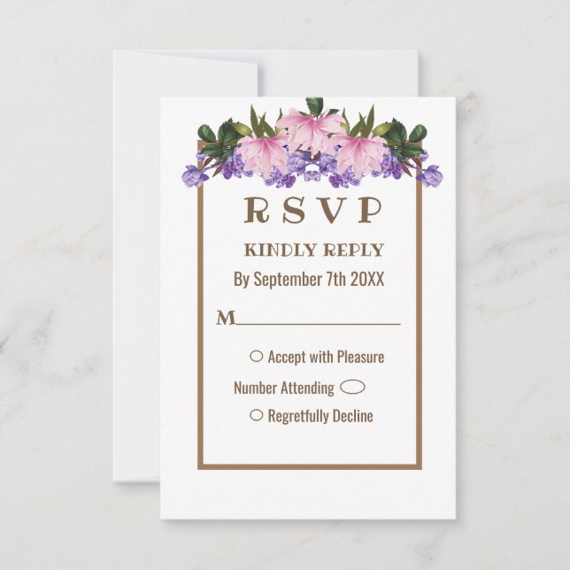 Convite Placa RSVP de Casamento Floral da Lavanda Magnolia (Frente)