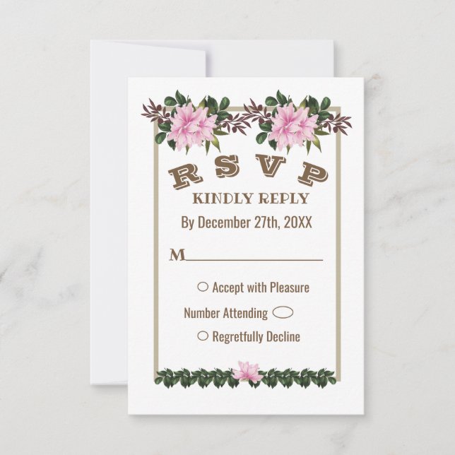 Convite Placa RSVP de Casamento Floral de Magnolia Greener (Frente)
