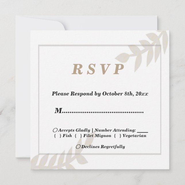 Convite Placa RSVP de Casamento Floral de ouro (Frente)