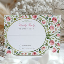 Placa RSVP de Casamento Floral de Rosas Rosa